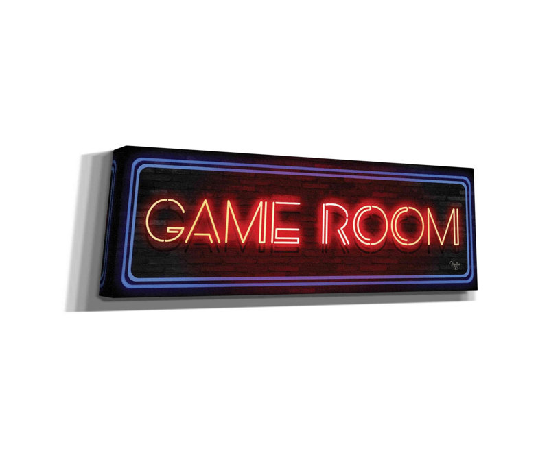 Game Room Neon Sign by Mollie B - Wrapped Canvas Panoramic Textual Art, 12" H x 36" W x 1.5" D