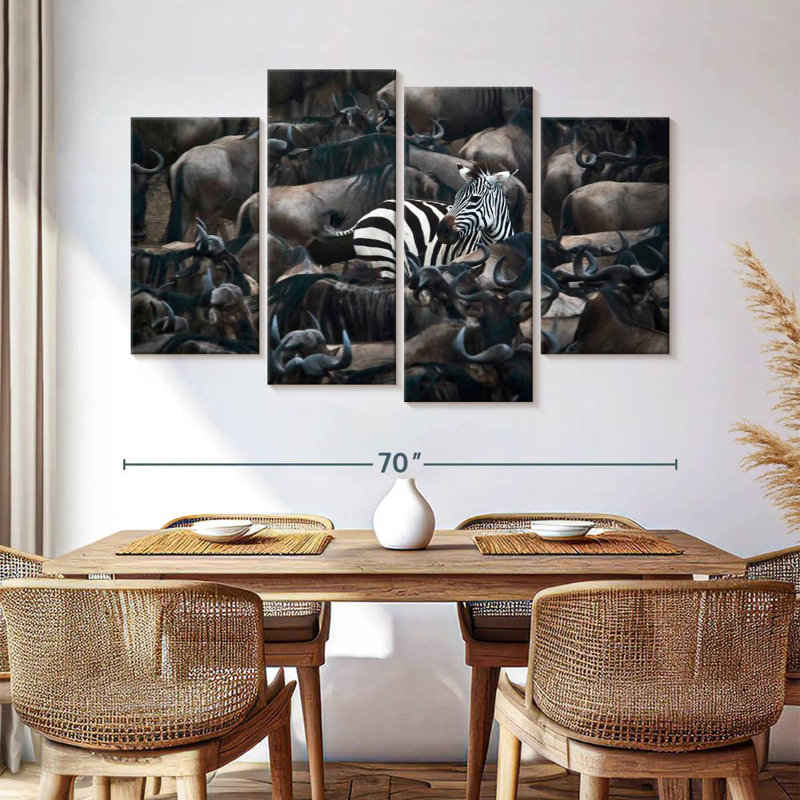 Brampt Zebra Among Wildebeests, 42'' H x 68'' W