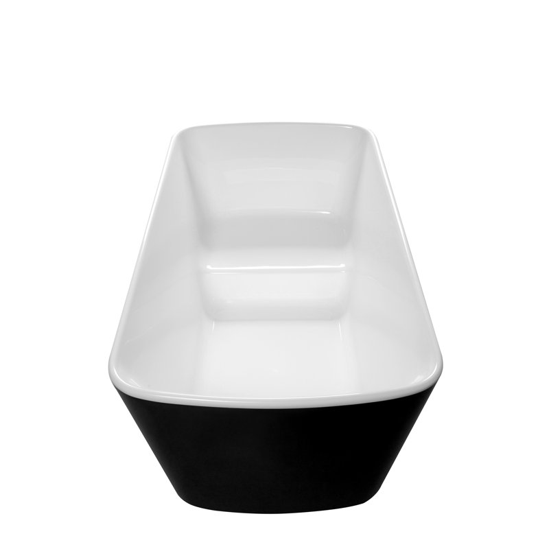 Baignoire autoportante en acrylique, 49 po x 28 po, carré japonais, noir brillant, trop-plein et drain, style japonais, configuration