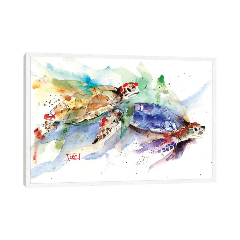 Sea Turtles by Dean Crouser - Painting on Canvas, White Framed Canvas, 66.04 cm H x 45.72 cm W