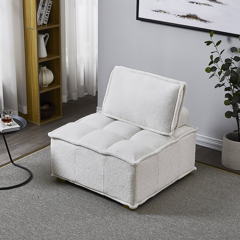 Canapé paresseux sans accoudoirs 31,4 po ParulParul, Tissu en peluche blanc