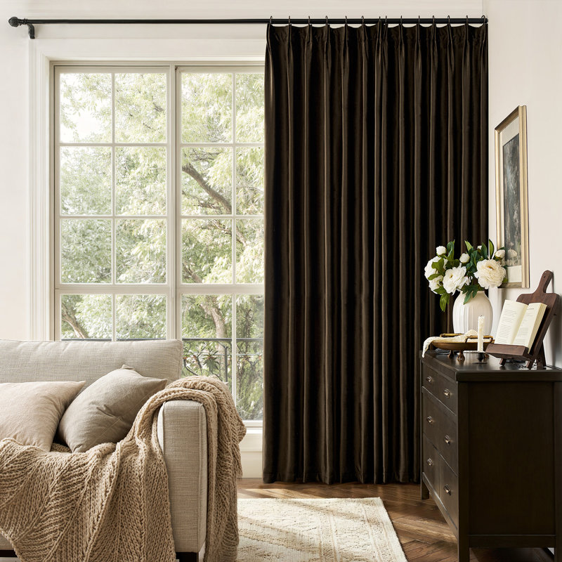 Luxury Velvet Pinch Pleated Blackout Curtains - Room Darkening Thermal Insulated Back Tab Soundproof Drapes with Hooks+Rings (set of 2)