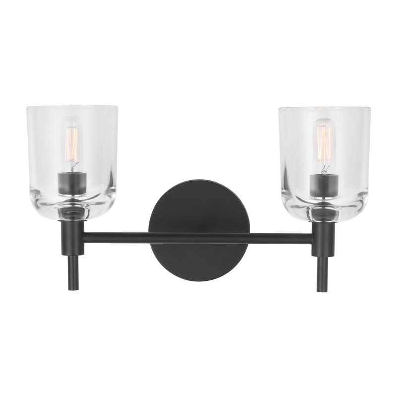Thom Filicia Coury Bathroom Bedroom Wall Fixture With Clear Shade, Aged Iron, 2 Lights, 8.125" H x 15" W x 5.875" D