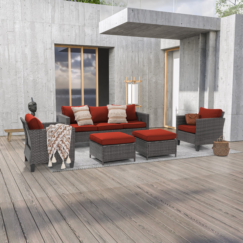 Ensemble de conversation avec canapé et coussins 5 pièces , Rouge brique, Gris