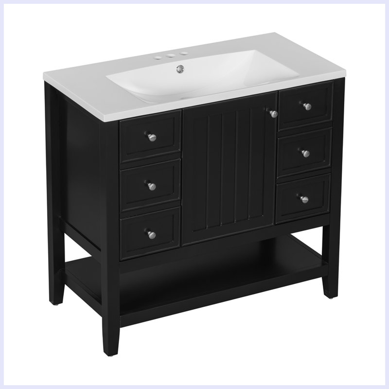 Ensemble de meuble-lavabo moderne avec lavabo et trois tiroirs, Noir
