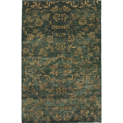 Tapis unique en laine noué à la main vert de 6 pi 6 po x 9 pi Luebertha