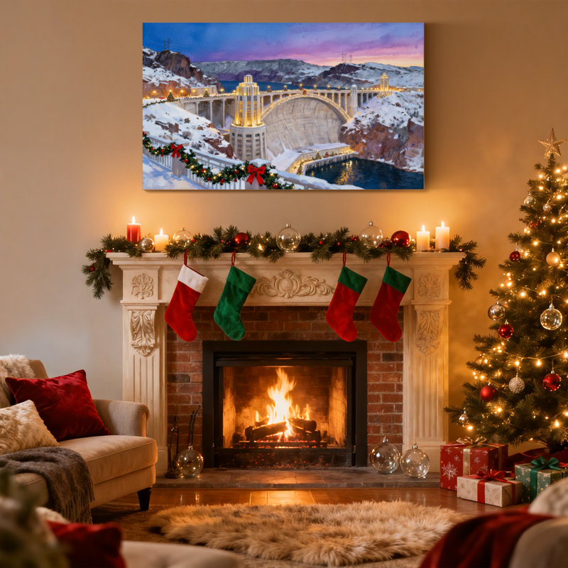 «Christmas Snowy Dam Bridge», ensemble de 3 impressions sur toile, H 24 po x l 36 po