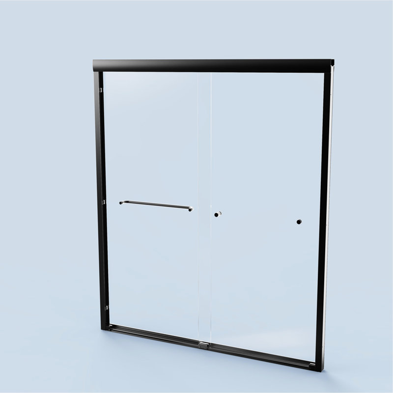 Cabine de douche coulissante double H 72 po, l 56 po à 60 po, verre trempé 1/4 po, noir mat, porte de dérivation de salle de bain imperméable, l 56 à 60 po x H 72 po, ajout élégant