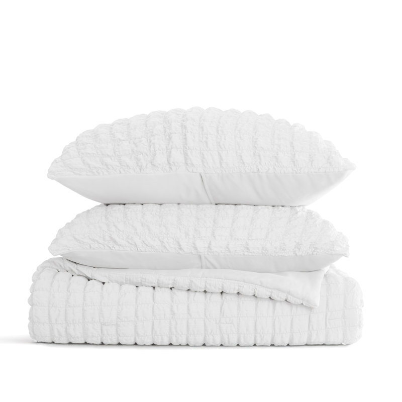 Seersucker Textured Comforter Set, Full / Queen Comforter + 2 Shams, White