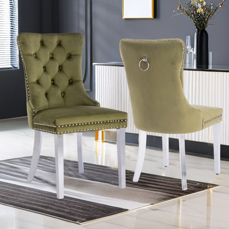 Joshanae 20'' H Tufted Velvet Upholstered Parsons Chair, Green