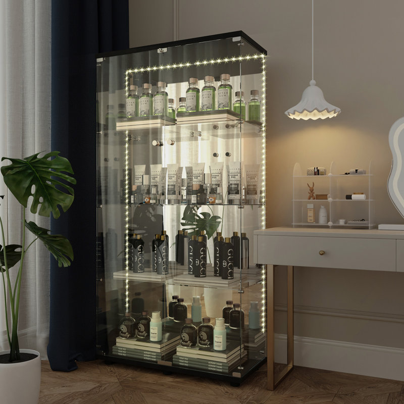 Vitrine en verre trempé, H 64,69 po x l 30,91 po x P 13,58 po, Noir