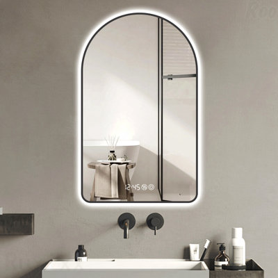28"X48" Arched LED Bathroom Mirror with Anti-Fog & Time-Temp Display