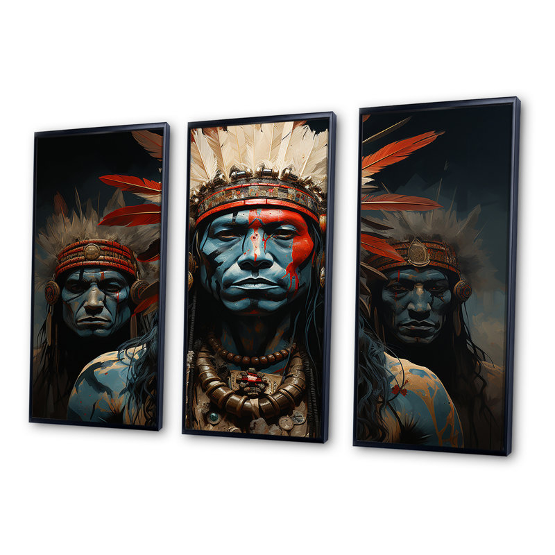 Ensemble de salon Native Honor Traditional Warrior - Native American Wall Art, Cadre flottant noir
