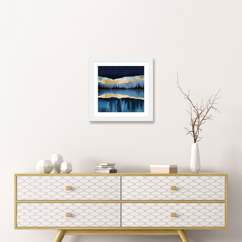 Lac de minuit - imprimé, H 16 po x l 16 po x p 1 po, Encadré par un papier blanc