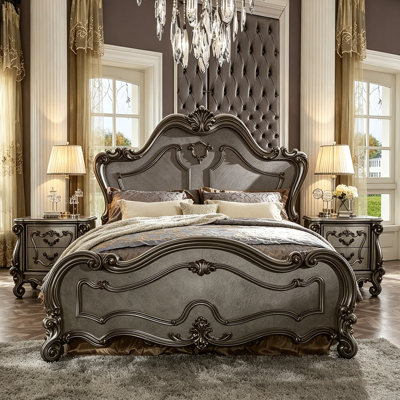 Ornate Carved Solid Wood Queen Bed