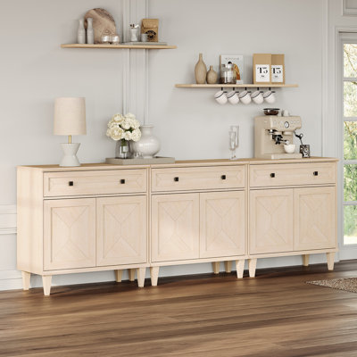 3-In-1 Handmade Patchwork Buffet Cabinets,Beige