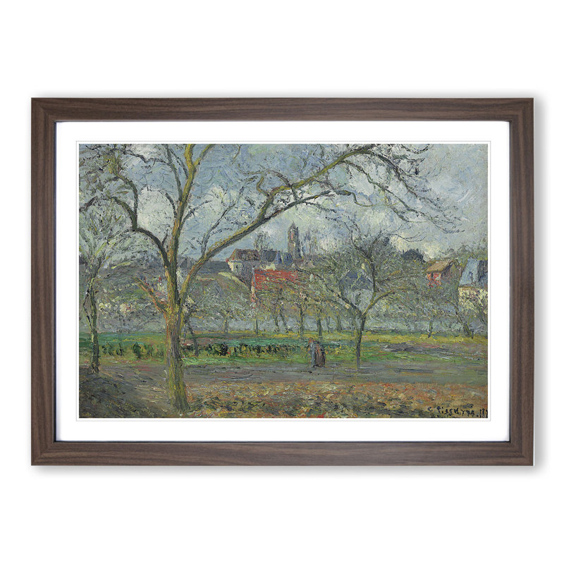 Laumone in Winter by Camille Pissarro - Picture Frame Painting, 48cm H x 65cm W x 2cm D, Walnut Framed