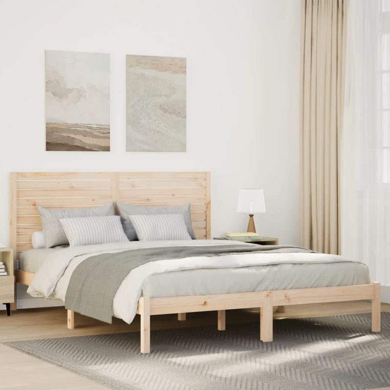 Extra Long Bed Frame Without Mattress Solid Wood, 145.5 x 225.5 cm