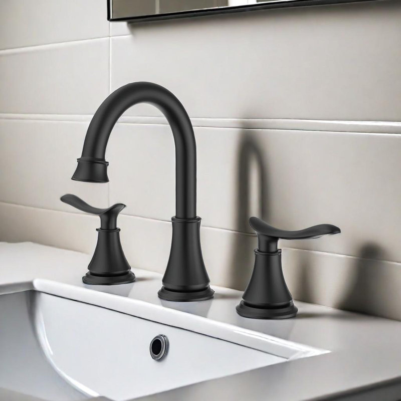 Robinet de salle de bain à 2 poignées avec drain escamotable, Noir mat