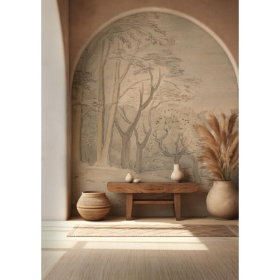 Papier peint mural sépia vintage, motif forêt | Paysage d'arbres aux tons chauds | Intissé ou autocollant