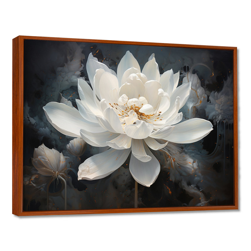 Serenity Blossum Lotus - art mural Lotus, Reproduction avec cadre flottant, H 16 po x l 32 po, Brun