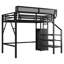 Lit mezzanine simple en métal avec rangement pour escalier et garde-robe, noir compact-28769725-28769724