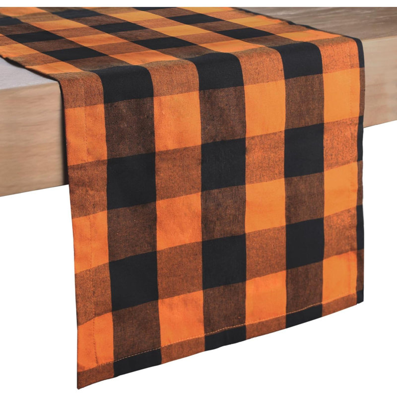 Wolsingham Gingham 100% Cotton Table Runner, 108" L x 14" W, Orange