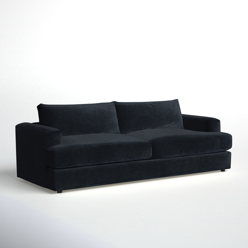 Cayden Upholstered 96'' Sofa, Bella Ink Blue Performance Velvet