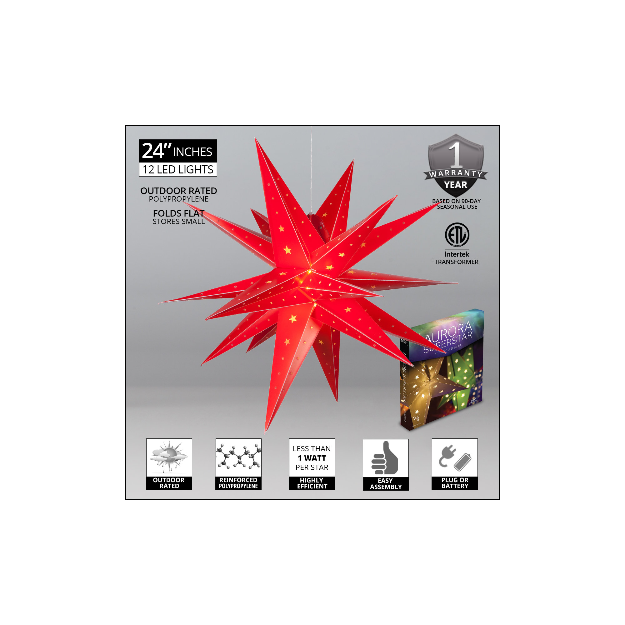 LED Lantern, Red, 24" H x 24" W x 24" D