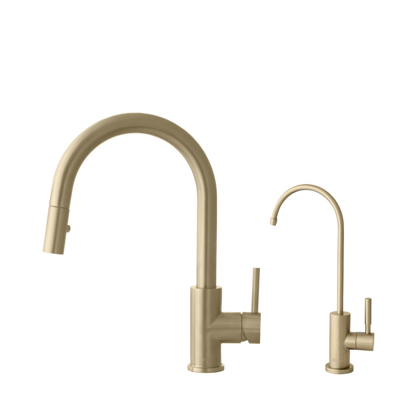 Robinet de cuisine rétractable à poignée simple avec robinet d'eau potable en or