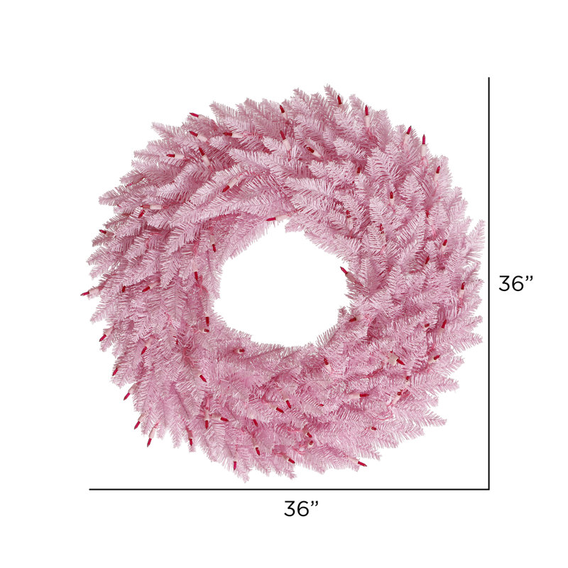 Couronne de Noël artificielle en PVC, H 36 po x l 36 po x P 3 po, Rose