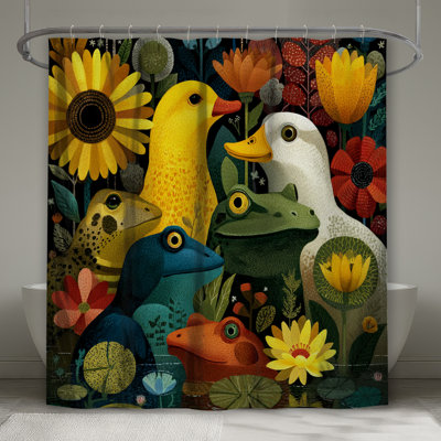 Frogs Ducks Flowers Shower Curtains Extra Long