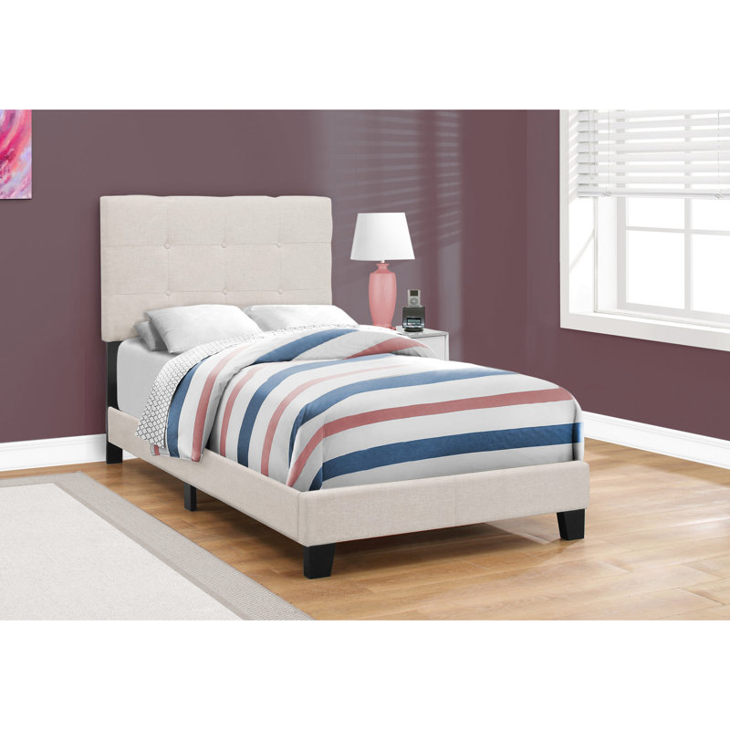 Structure de lit simple beige, bois massif, lit en mousse confortable,