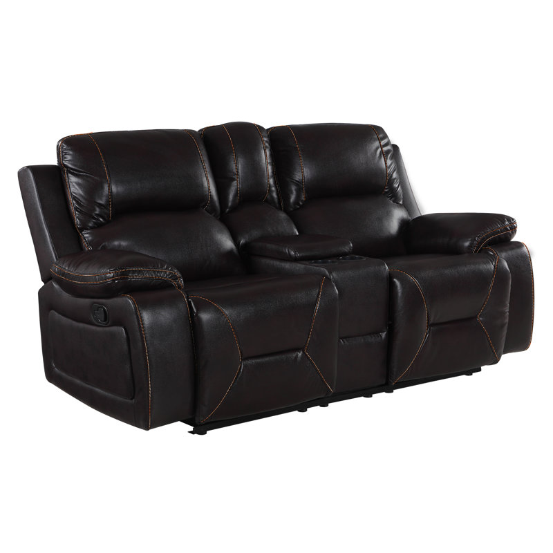 Trower 77'' Faux Leather Reclining Sofa, Brown Faux Leather