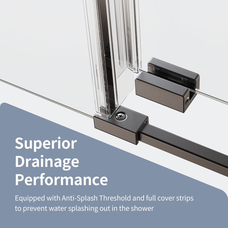 Porte de douche coulissante simple sans cadre l 50 à 54 po x H 76 po, verre trempé Sgcc 5/16 po (8 mm), fermeture en douceur, noir mat