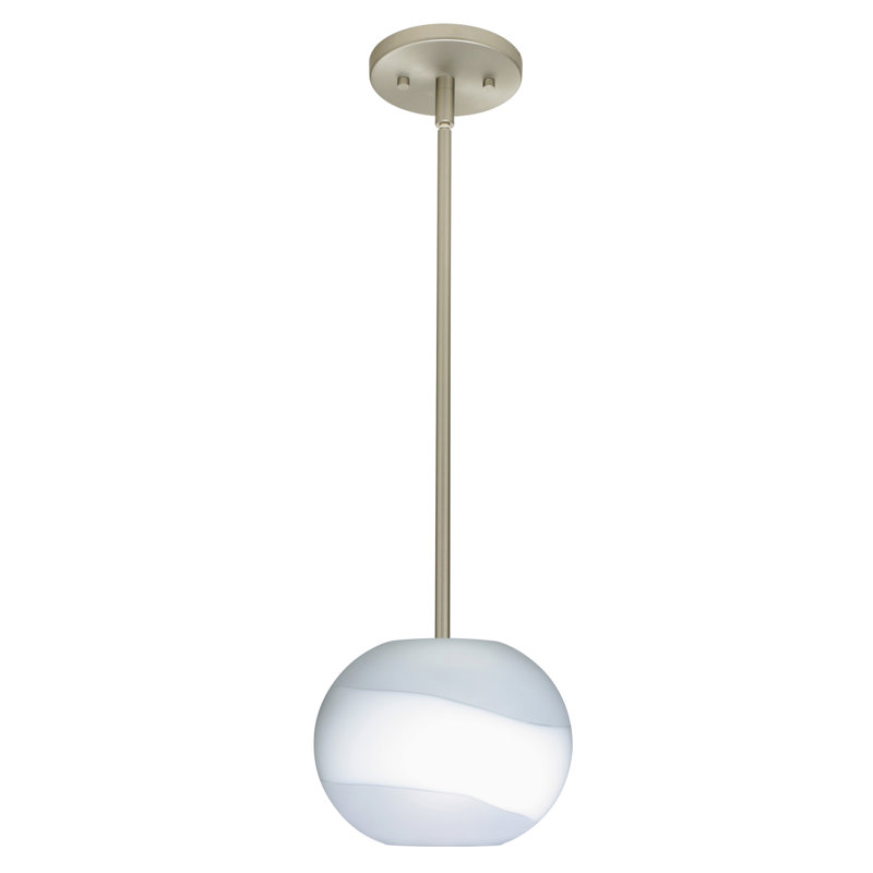 Luminaire sphère suspendu 1 lumières simple Luna, Nickel satiné, Opale givrée, Incandescent