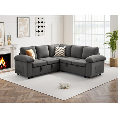Waldorf 84.6" 5-Seat L-Shaped Sectional Sleeper Sofa with Pull-Out Bed & Storage