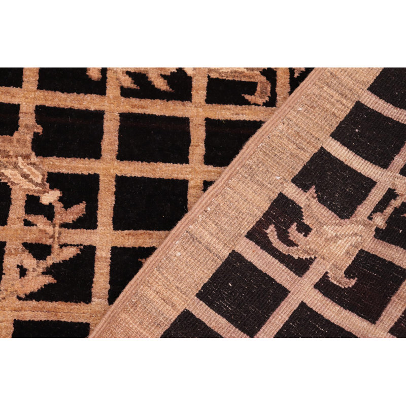Tapis brun / noir en laine noué à la main à motif floral 6 pi 2 po x 8 pi 9 po Kellyanna