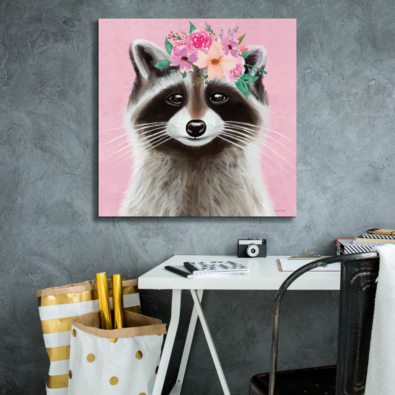 Art mural en toile Epic Graffiti «Floral Raccoon» par Elizabeth Tyndall, 26 po x 26 po