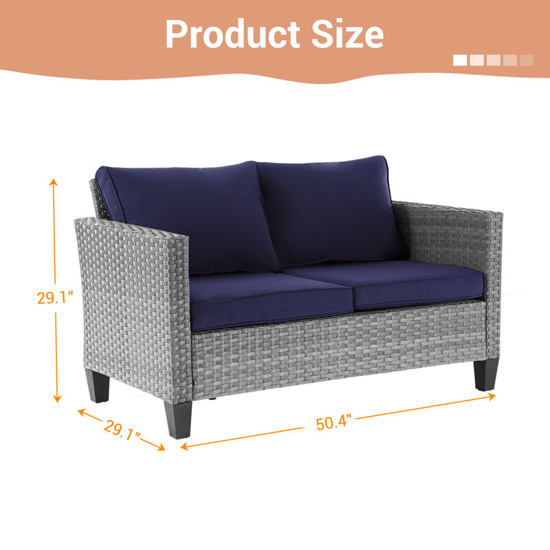 Canapé d'extérieur avec osier en rotin PE et structure robuste pour patio, Marine, Gris