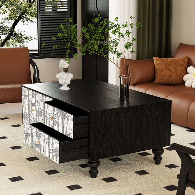 47.24" Black Solid Wood Rectangular Coffee Table