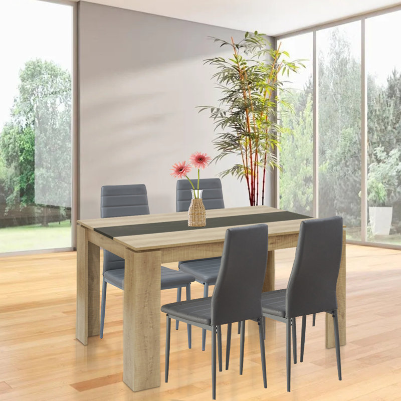 Shadasia 4 - Person Dining Set, 75cm H x 110cm W x 70cm L, Oak/Black, Grey