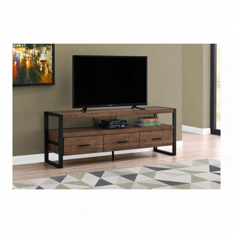 Console, meuble multimédia, tiroirs de rangement, Brun