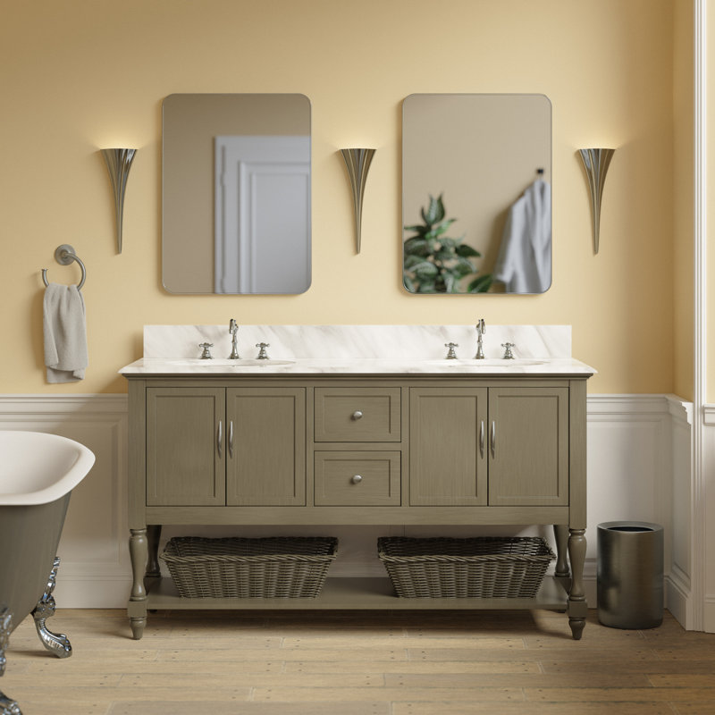 Hampton 60'' Double Bathroom Vanity with Top, Carrara Marble, Royal Blue