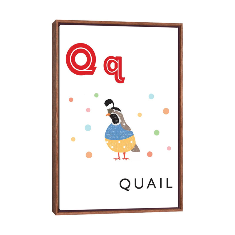 Alphabet Flash Card Q - impression d'art graphique, Pas de tapis, Toile avec cadre brun, H 26 po x l 18 po x 1,5 po