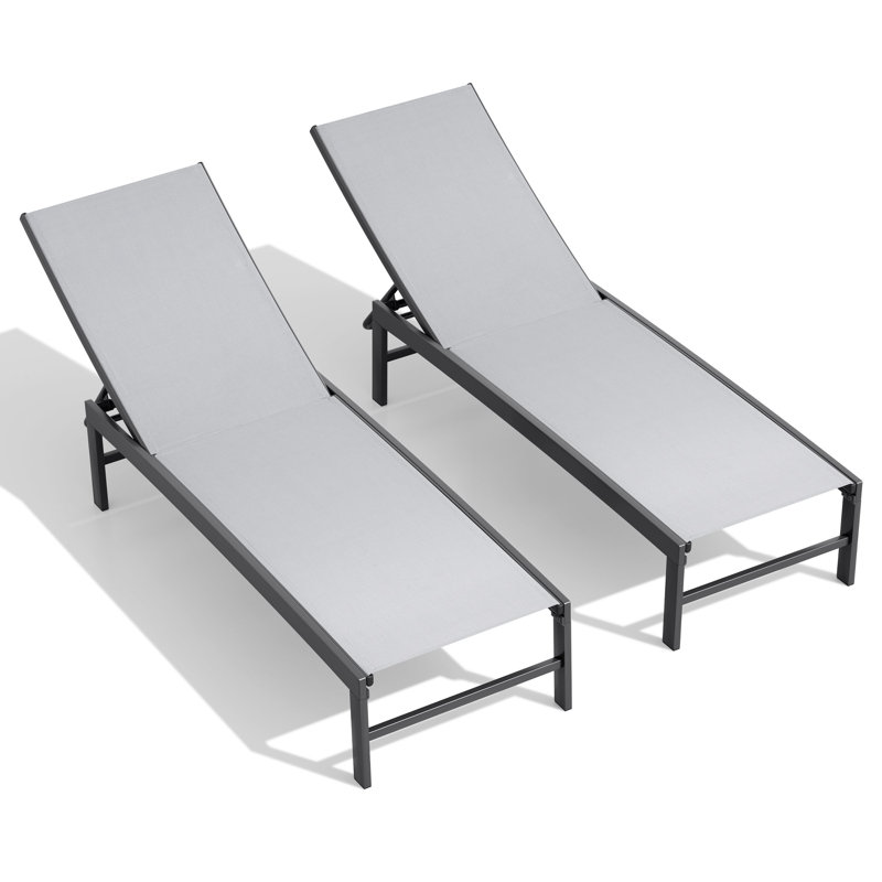 Patio Metal Reclining Chaise Lounge Set, Light Gray
