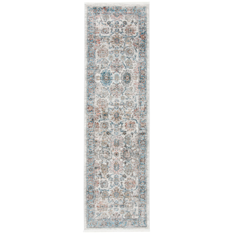 Tapis oriental gris / bleu Radium, Tapis de couloir 2 pi 2 po x 8 pi