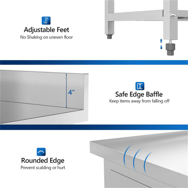 Stainless Steel Table With 2 Drawers, 39" H x 42" W x 26' D