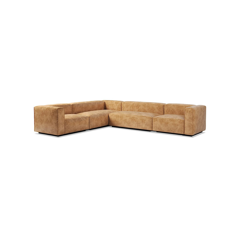 Cleon Modular Sectional, Camel Genuine Leather, Right Hand Facing