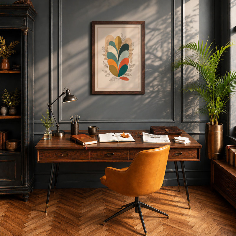 Geometric Botanica Botanical - Framed Print, Walnut, A4 - 29.7 x 21.0 cm